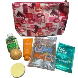 Pink Clinique Makeup Bag with Skincare Products